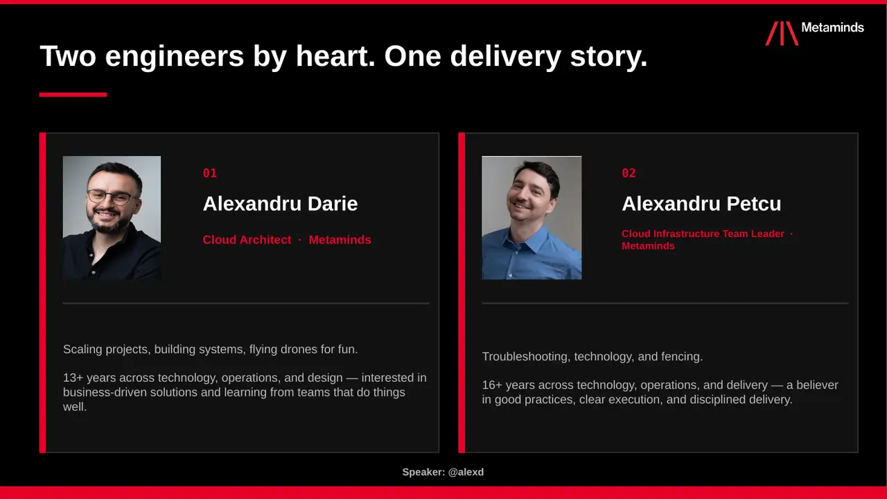 Keynote slide: Two engineers by heart