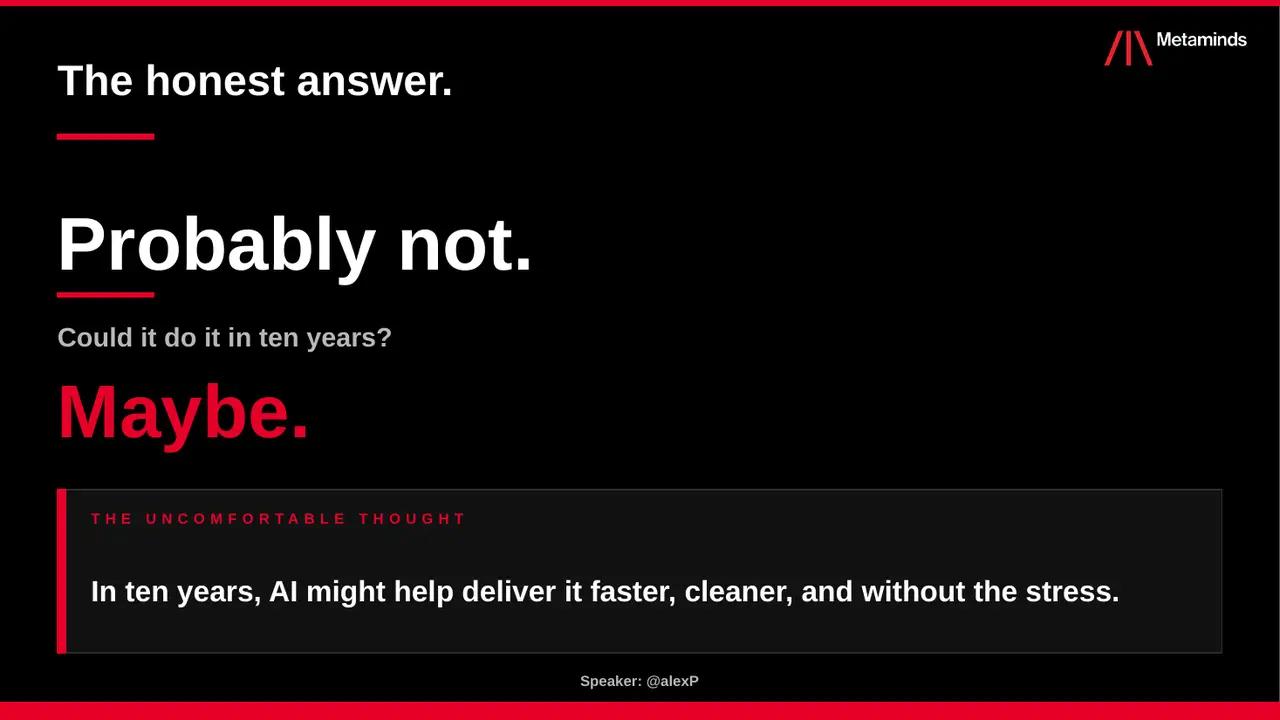 Keynote slide: The honest answer