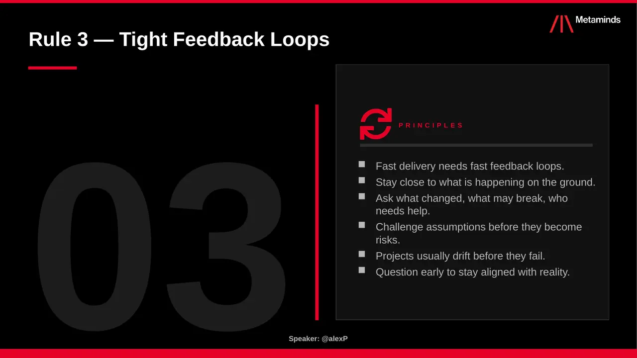 Keynote slide: Rule 3 — Tight feedback loops