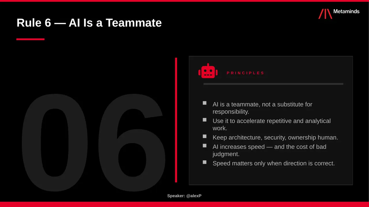 Keynote slide: Rule 6 — AI is a teammate